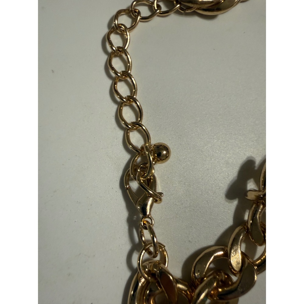 Gold Tone Butterfly Statement Necklace Enamel Chunky Curb Chain 16-19in - Picture 3 of 4